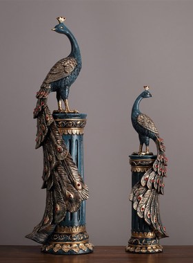 孔雀摆件新中式工艺品酒店客厅电视柜酒柜酒架玄关装饰品摆设摆件