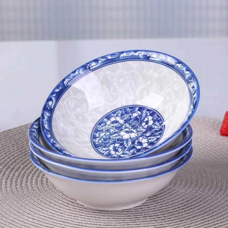 速发青花面个瓷碗陶斗碗大号喝粥拉瓷碗中式釉下彩可微波炉碗具雁