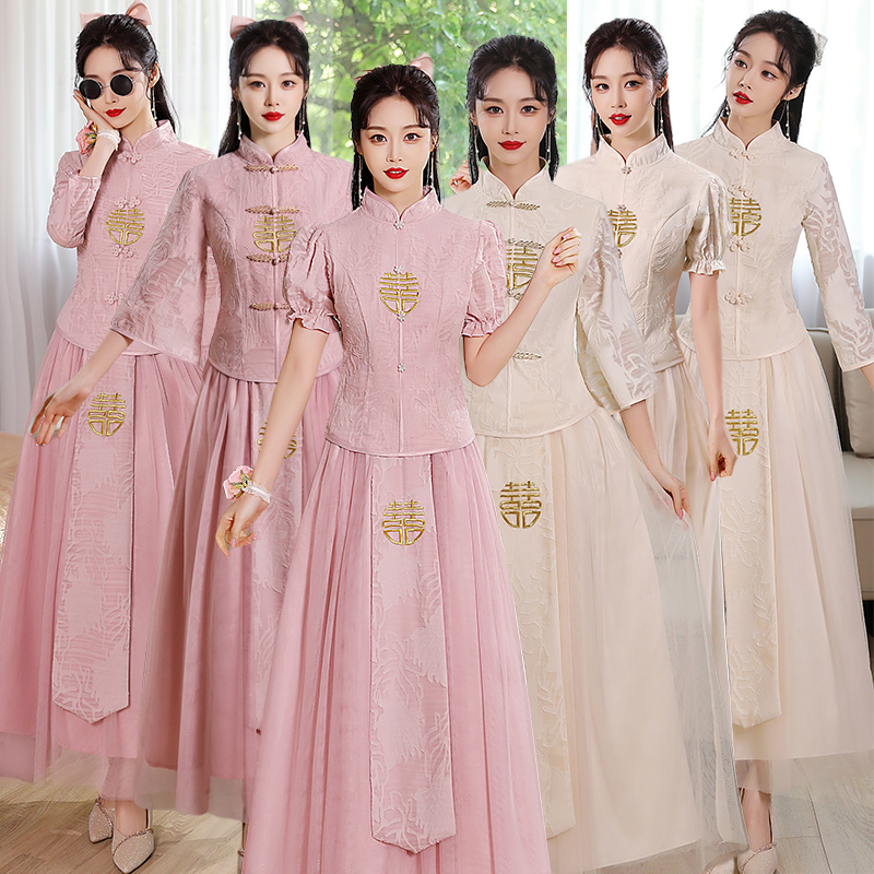 现货速发中式伴娘服2022新款中国风结婚姐妹团伴娘裙秀禾服礼服