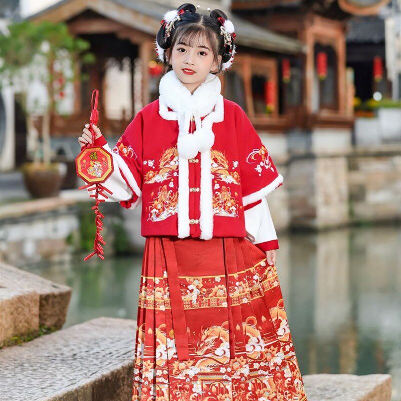 现货2024新年女童中式套装国z风马面裙亲子冬季龙年母女拜年过年
