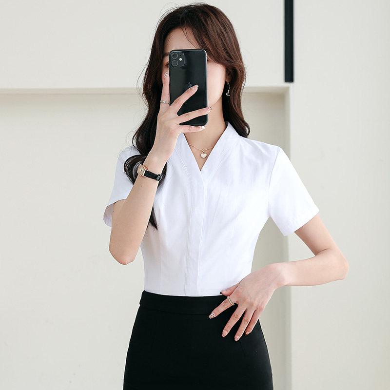 速发职业白夏季新款工装空衬面试正装v领姐衣套装空乘制服