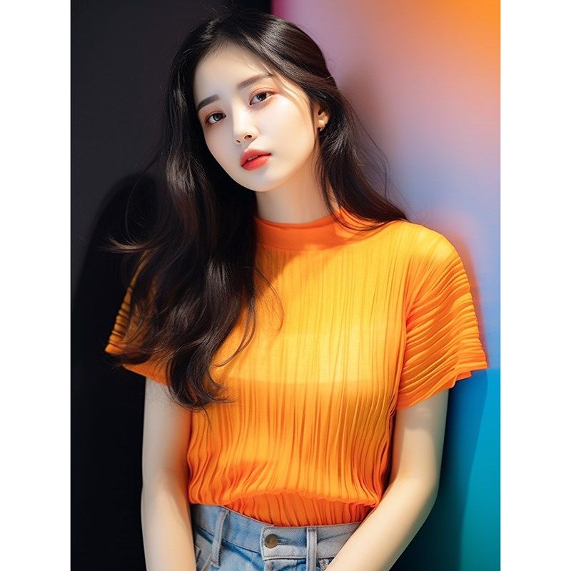 速发2024早秋新款设T感小众洋气独特别致上衣小个子复古橙色短款,女装/女士精品,大码内搭,淘宝优惠券,粉丝福利购,淘宝优惠卷