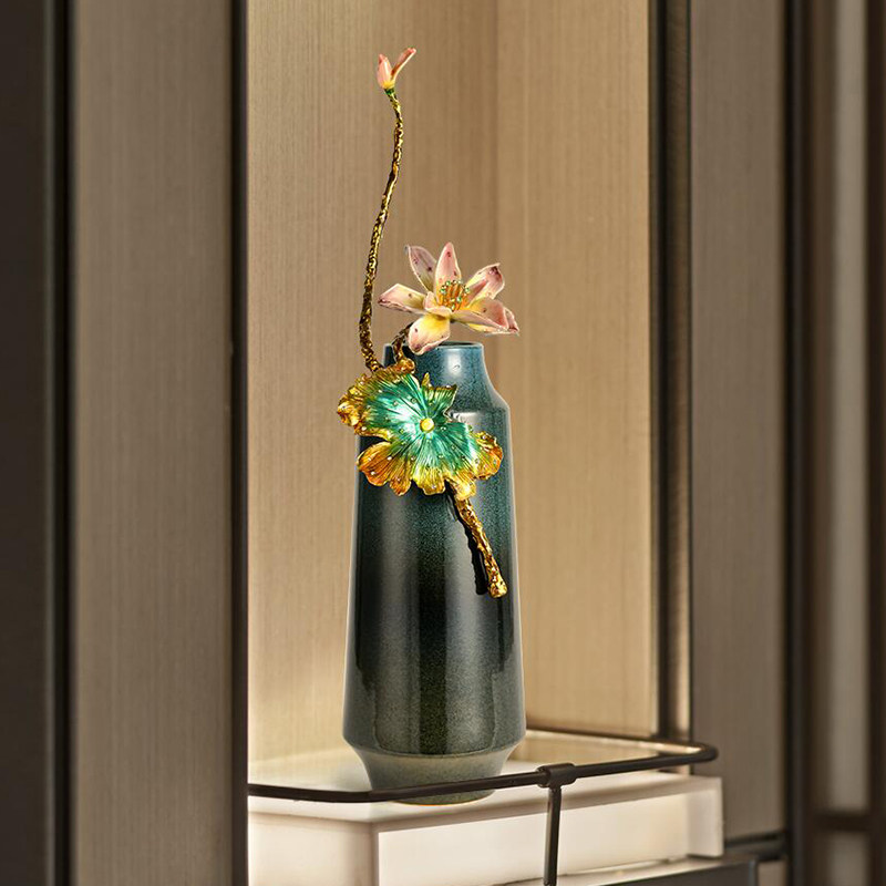 速发彩高展花瓶摆件中式家居客厅玄关端花装饰品酒店荷示柜工艺品