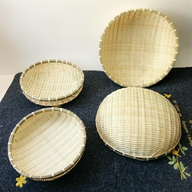 速发手工竹品制编竹篮子竹筛水果簸子收纳筐圆形竹篮箕农家用竹筐