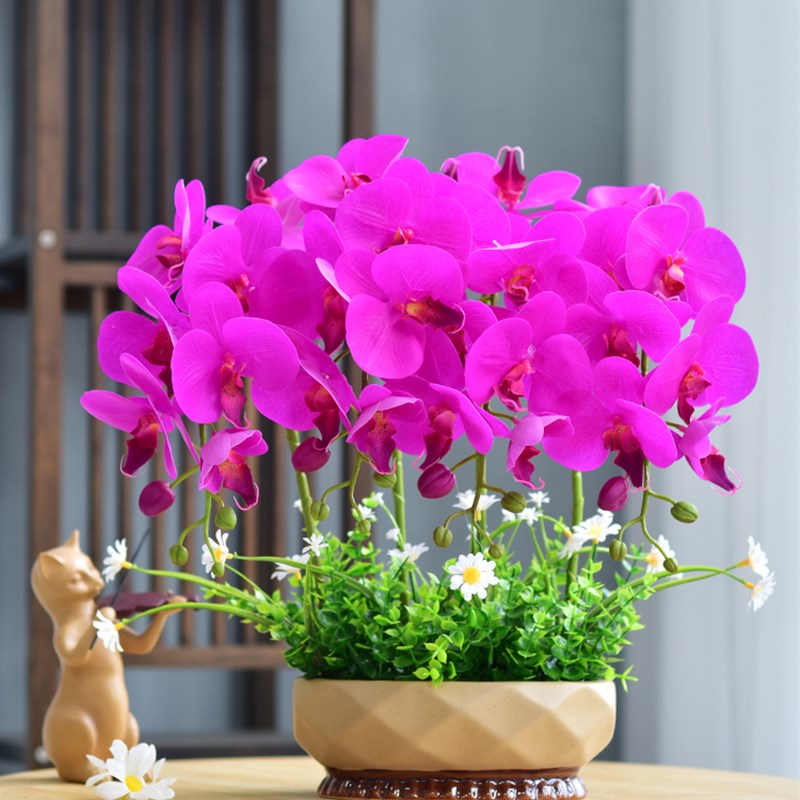 速发高端轻奢PU蝴蝶摆花兰设客厅装饰品大厅办公室假花花艺摆件花