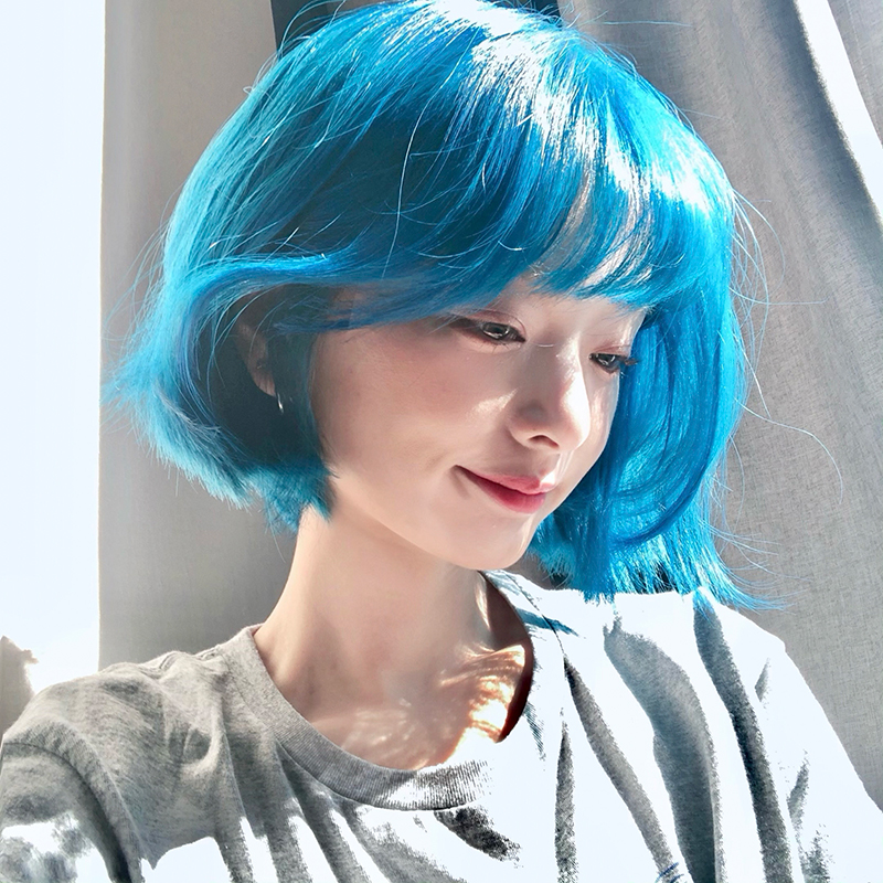 小鱼苗夏日新款海蓝色JK假发短发全头套女发色女团bobo头短直发