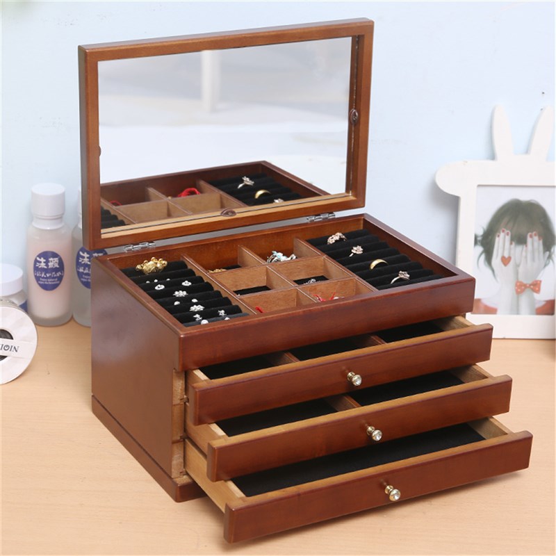 6 Tier Wooden Jewelry Box Luxury Multi-layer Retro Jewelry D