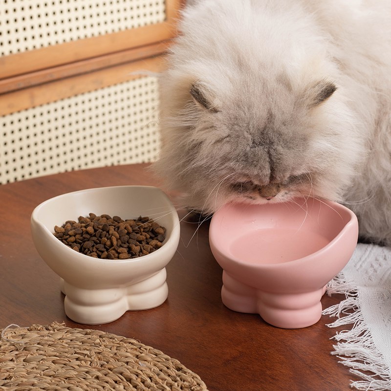 极速猫碗陶瓷猫食盆不易打翻幼猫高脚保护颈椎大口径矮脚猫小型犬
