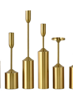 欧式金色蜡烛台摆件金属六件套客厅餐桌房间软装饰品美式奢华香薰