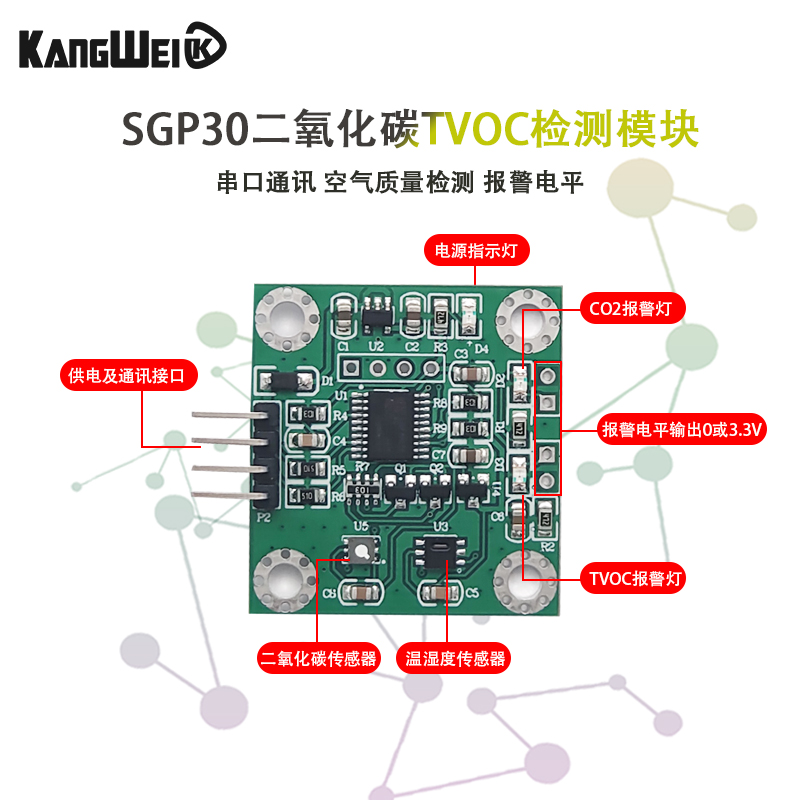 TVOC/eCO2二氧化碳测量 SGP30气体传感器模块 串口读取 空气质量