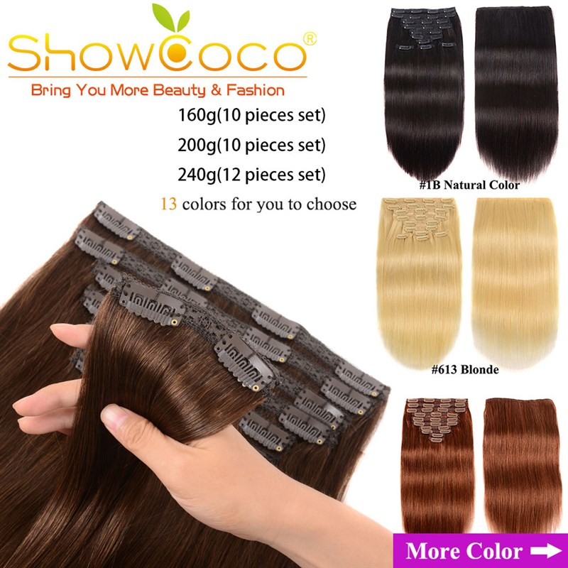 ShowCoco Clip In Hair Extensions Human Hair Clip 200G 10pcs/