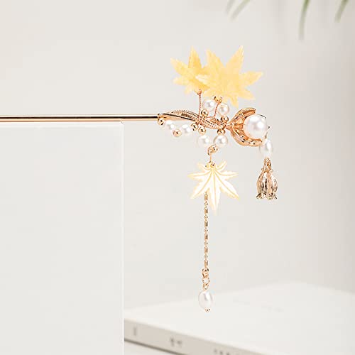 Retro Maple Leaf Hair Stick Ancient Court Hairpin Tassel Pen