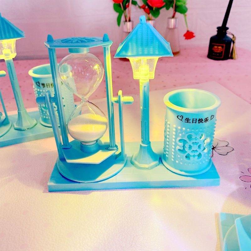 创意仿古流砂路灯笔筒学生礼品白色沙漏变色小夜灯摆件