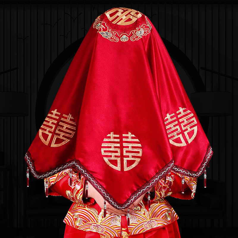 速发禾02大婚红盖头新娘红色纱巾秀2高档头纱头饰中式蒙头用品结