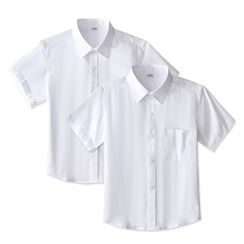 速发儿童白色纯棉男童夏薄白衬衣中大童表演服小学生校服女童