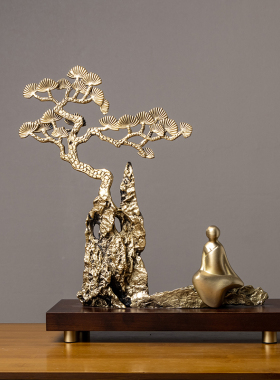 速发迎客松摆件新艺式客厅仙鹤乔迁办居礼品玄关酒柜新公室装饰工