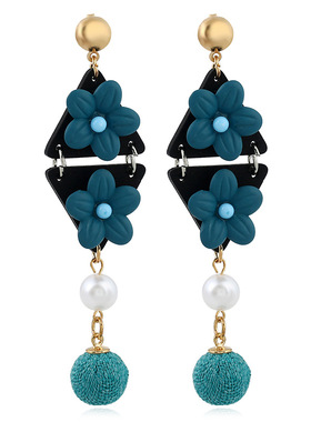 新款时尚饰品珍珠花朵长款流苏耳环 女欧美大布小店爆款耳饰清货