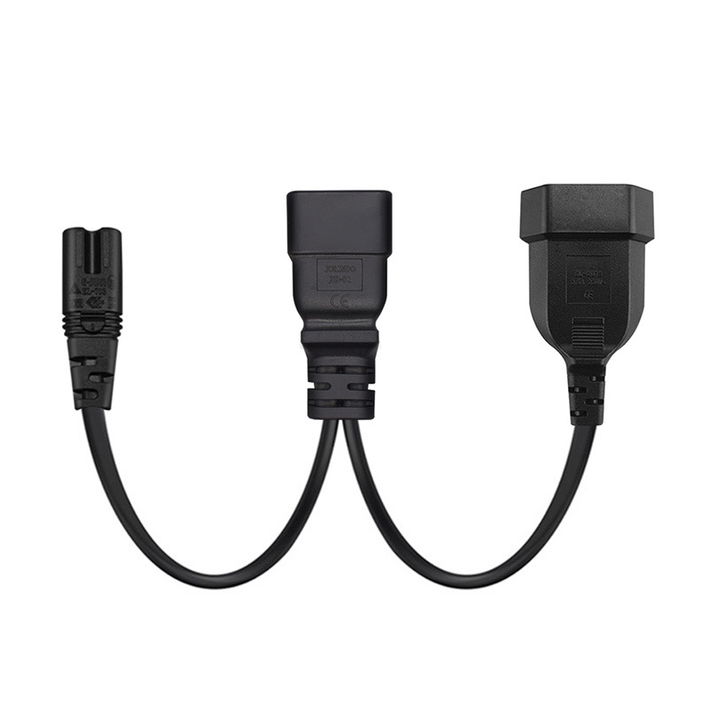 极速品字一拖二电源线IEC320 C20转EU4.0MM+C7品字公转欧标4.0+八