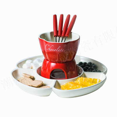 极速2367送4叉*陶瓷欧式瑞士奶酪芝士朱古力巧克力火锅套装Fondue