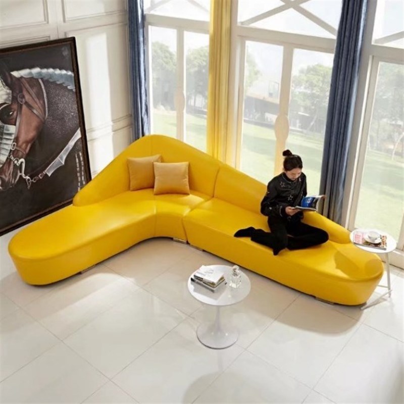 时尚个性西皮沙发 酒店大厅办公室休闲沙发 创意弧形客厅组合沙发
