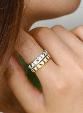 藏式纯银戒指度莲花复古纯银尾戒指女小众设计镀金镶红刚玉对戒