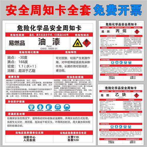 安全周知卡危险化学品油漆MSDS说明书安全标志牌标识标签贴全套