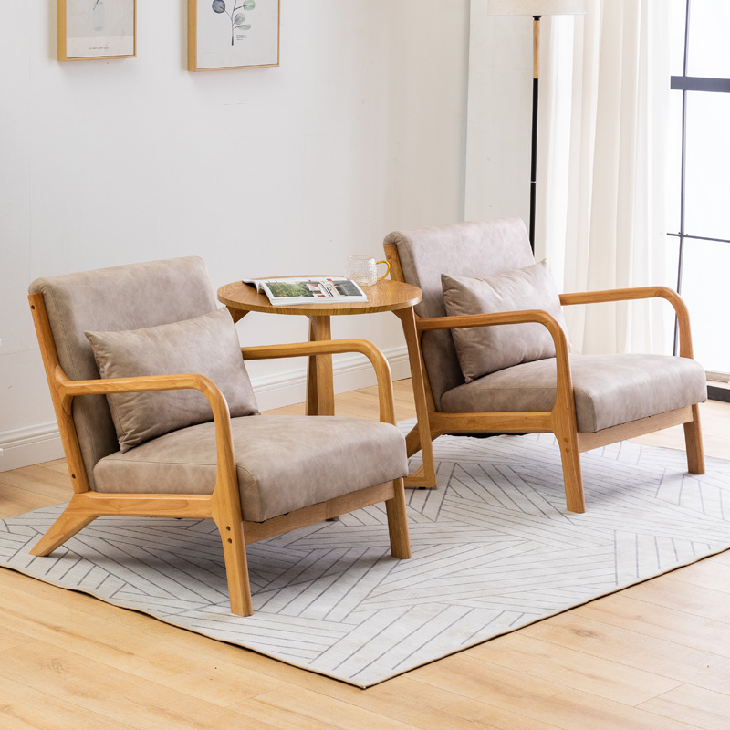 北欧休闲家用卧室阳台实木科技布沙发单人椅子懒人现代简约组合