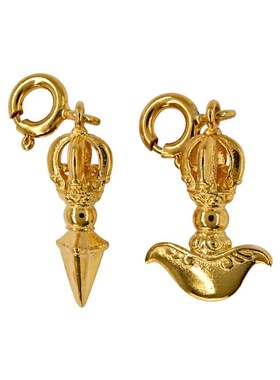 S925纯银镀金五股钺刀杵藏式民族风吊坠星月菩提佛珠手串配饰挂件