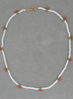 极速RA  白色串珠 红色浆果 短款 项链