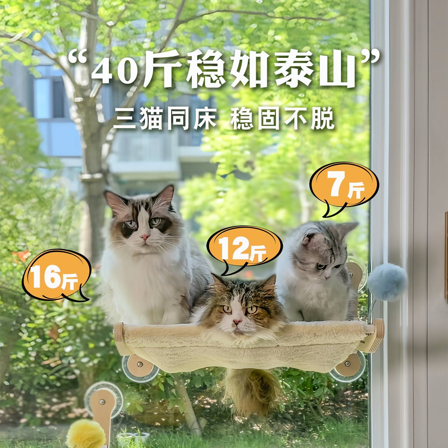 猫咕哩猫咪吊床秋千阳台玻璃窗户猫晒太阳窗台窗边吸盘折叠猫爬架