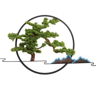 迎客松圆形壁饰玄关背景墙面装 优选新中式 饰挂件绿植壁挂客厅酒店