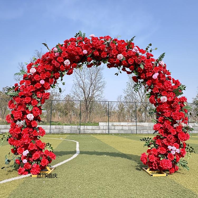2023新款婚庆道具背景圆形双杆拱门花门架子满花全花拱门架子婚礼