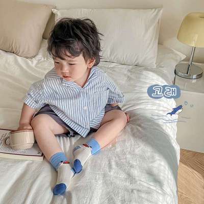 1351儿童袜子一件代发2023春夏海底探险网眼袜精梳棉条纹男童袜子