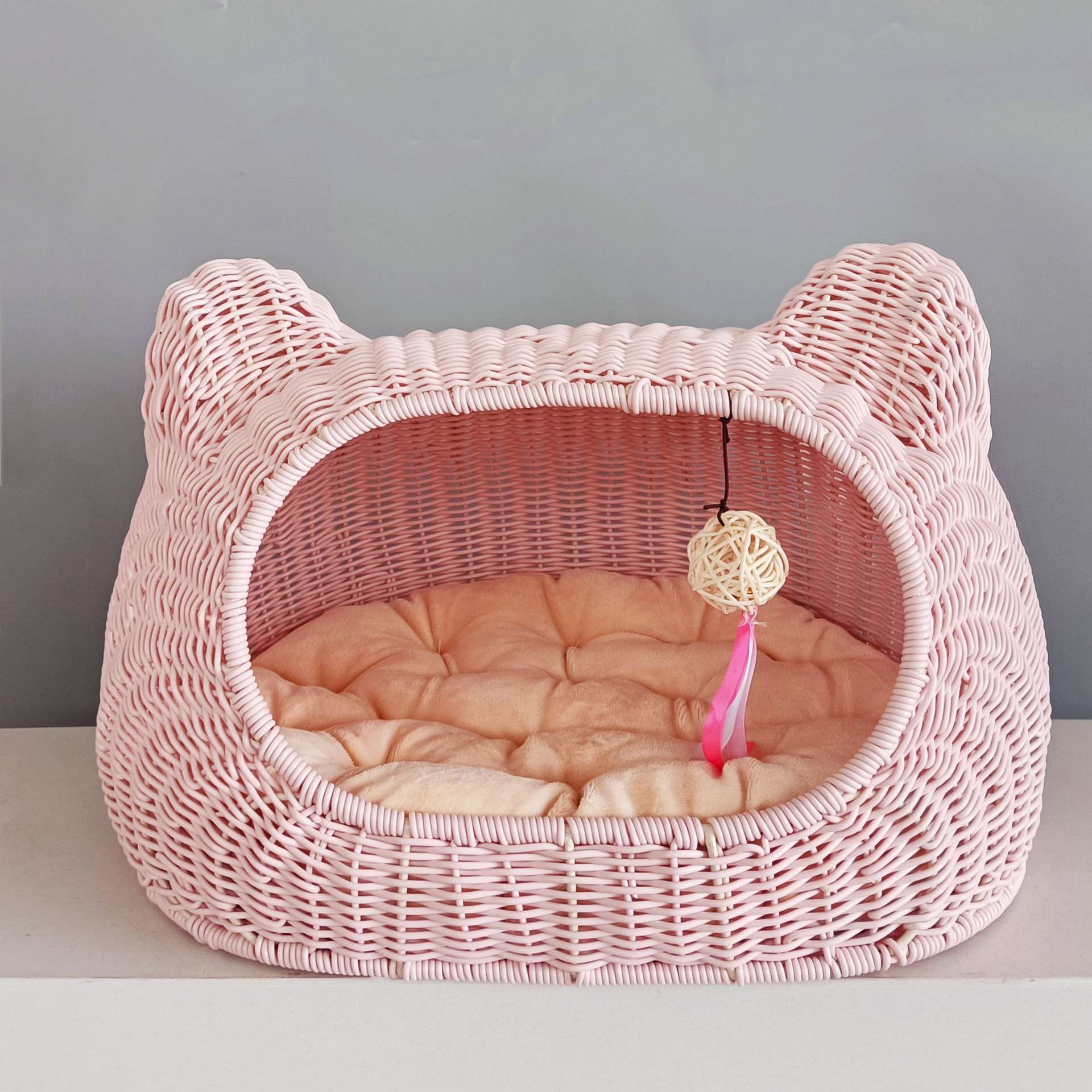 可水洗藤编猫窝四季通用猫笼狗窝宠物用品手工编织半封闭猫窝