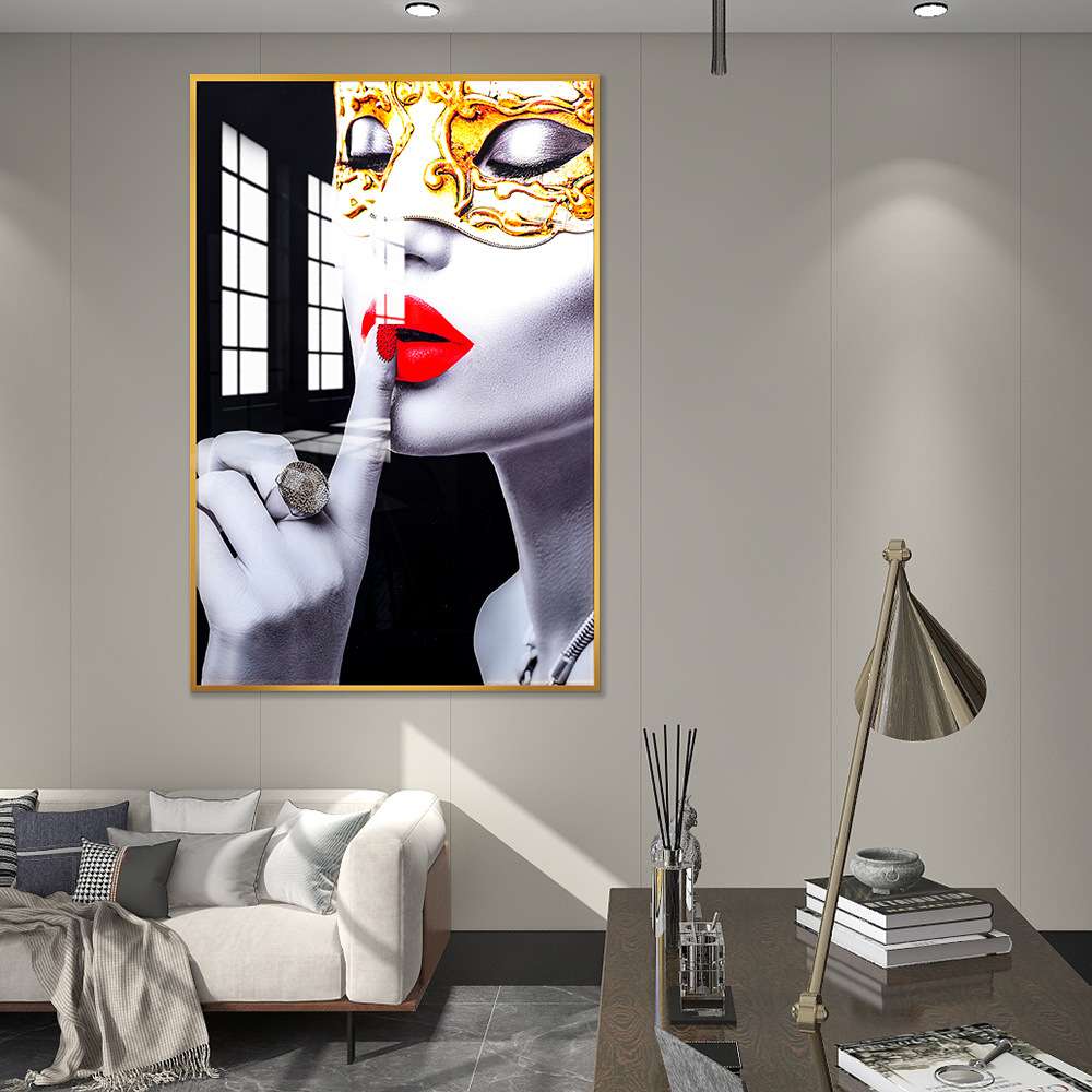 别墅酒店装饰画美式玄关过道人物镶钻晶瓷画带框创意冰晶玻璃挂画