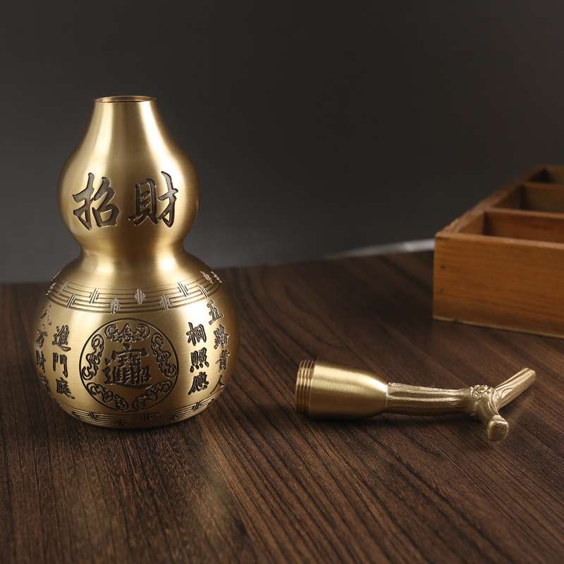 黄铜招米纳福葫芦办公室书房桌面创意福禄寿喜福字胡葫纯铜摆件