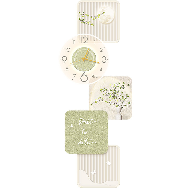 北欧玄关装饰画带钟表绿植壁灯发光画奶油风客厅沙发背景墙挂画,家居饰品,现代装饰画,淘宝优惠券,粉丝福利购,淘宝优惠卷