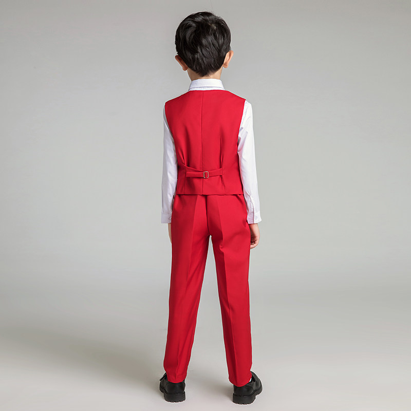 男童小西服男孩马甲套装儿童礼服钢琴演出服模特走秀表演服装红色