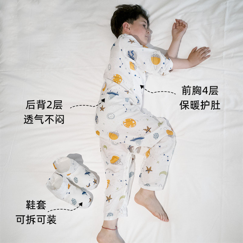 儿童纱布分腿睡袋夏季薄款宝宝春夏睡袋中大童防踢被婴儿夏天睡衣图片