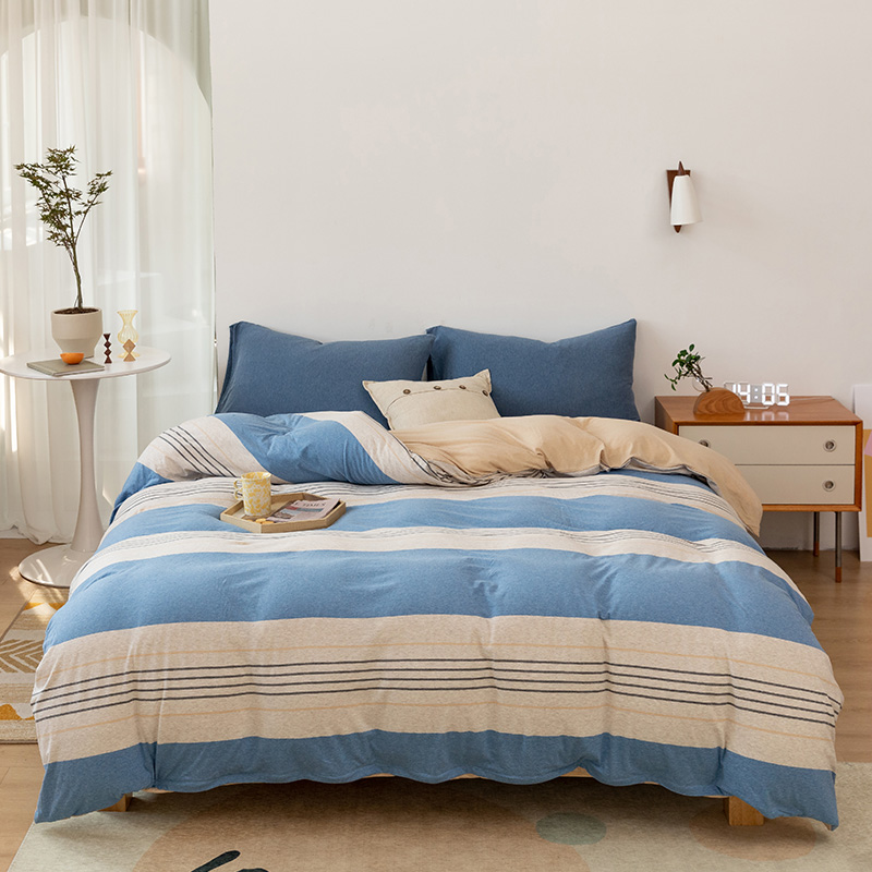 日式天竺棉四件套针织棉纯棉全棉裸睡超柔亲肤床笠款床单简约被套