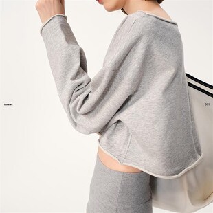 asomesome美式斜肩一字肩两穿露肩卫衣女春新款宽松休闲短上衣