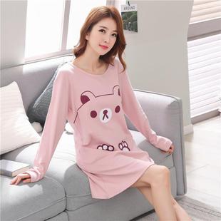 夏季 春秋季 睡裙薄款 长袖 可爱卡通女士睡衣全棉质家居服 纯棉少女装