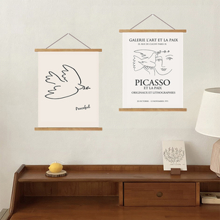 毕加索极简线条实木磁铁挂轴画海报小众简约电表箱油画布挂画定制
