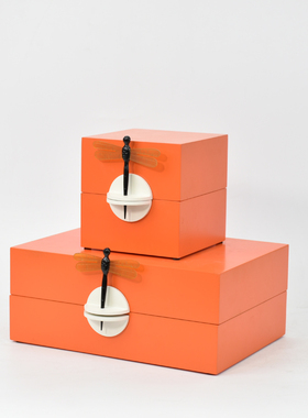 新中式实木烤漆首饰盒样板房间客厅书房轻奢家居蜻蜓软装饰品摆件