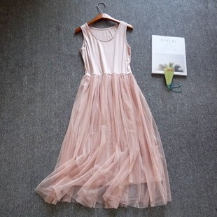 吊带纱裙女中长款秋冬内搭打底裙背心蕾丝长裙仙女黑色网纱连衣裙