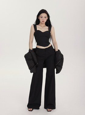 PEMPL 休闲裤女夏季新款极简剪裁低腰西装裤廓形直筒宽松阔腿长裤