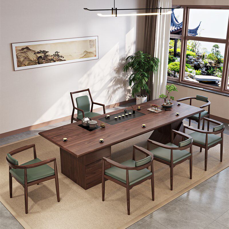 胡桃木茶桌椅组合新中式实木茶台办公家用客厅泡茶烧水茶盘一体