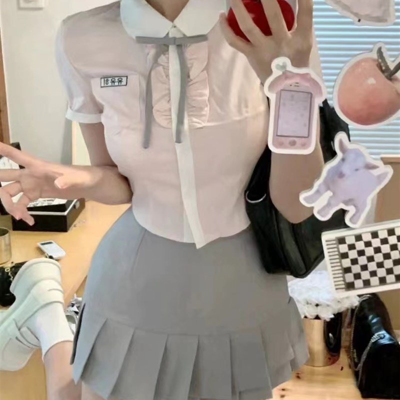 韩式学院风jk制服连衣裙子夏季女装温柔茶系穿搭富家千金两件套装