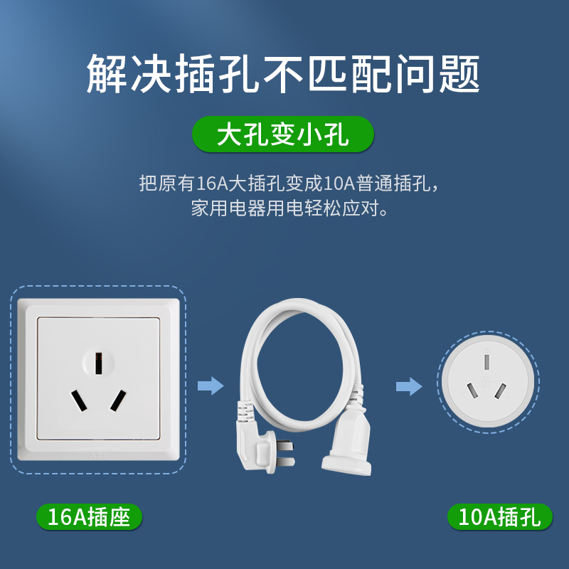 16A转10A空调插座电源延长线16安大功率三孔插线板排插转换器插头