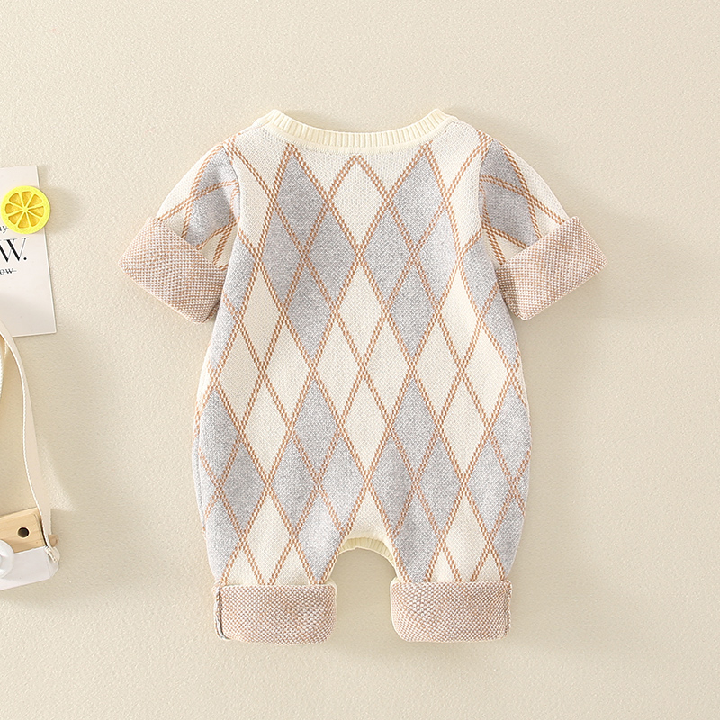 婴儿衣服春秋满月公主格子爬服男女宝宝可爱英伦风连身衣毛衣套装